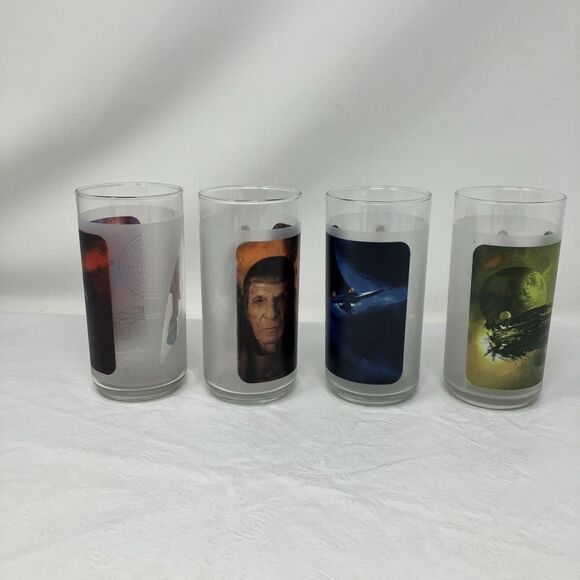 Complete Set4 STAR TREK Character Frosted Glasses 16oz Kirk Spock Uhura Nero ‘08 - Picture 3 of 6